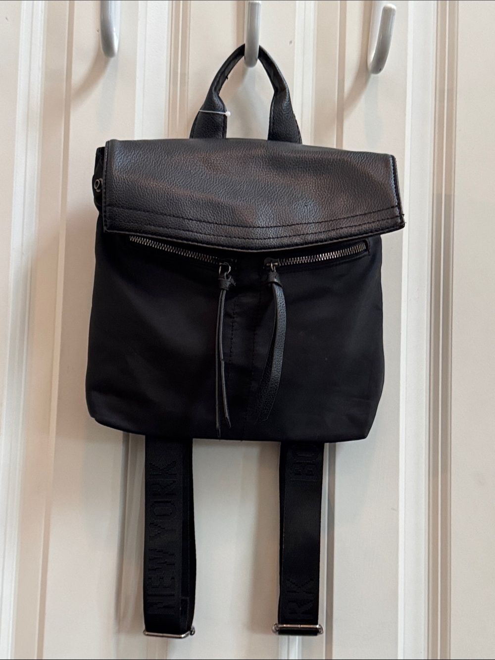 Botkier Black Nylon & Leather Flap Backpack